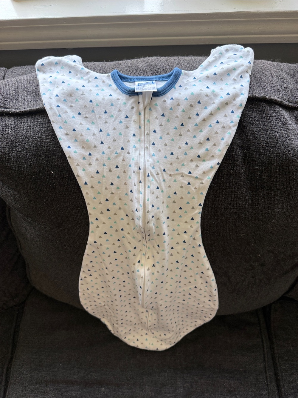 Blue Triangle Print Baby One-Piece Swaddle Zip Romper